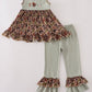 Green camouflage hunting embroidery ruffle pants set