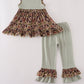 Green camouflage hunting embroidery ruffle pants set