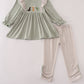 Blue dog deer embroidery ruffle pants set