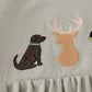 Blue dog deer embroidery ruffle pants set