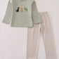 Blue dog deer embroidery pants set