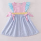 Multi seersucker stripe ruffle dress