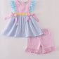 Multi seersucker stripe ruffle shorts set