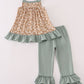 Mustard & mint floral print ruffle pants set