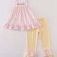 Pink puppy embroidery ruffle pants set
