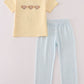 Yellow puppy embroidery gingham pants set