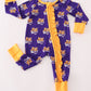 Purple LSU geaux tiger bamboo ruffle romper