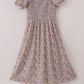 Fall floral print smocked mom dress