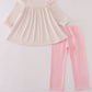Pink football french knot ruffle stripe pants set