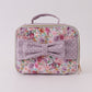 Purple floral print canvas bow lunch bag