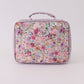 Purple floral print canvas bow lunch bag