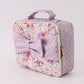 Purple floral print canvas bow lunch bag