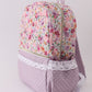 Purple floral print canvas ruffle backpack