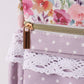 Purple floral print canvas ruffle backpack