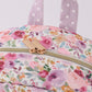 Purple floral print canvas ruffle backpack