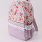 Purple floral print canvas ruffle backpack
