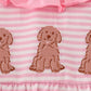 Pink stripe puppy embroidery ruffle bubble