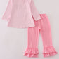Pink stripe puppy embroidery ruffle pants set