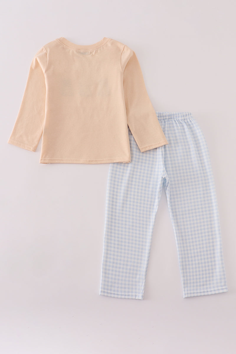 Cream puppy embroidery pants set