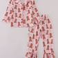 Pink puppy bow print ruffle pajamas set