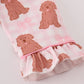Pink puppy bow print ruffle pajamas set