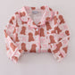Pink puppy bow print ruffle pajamas set