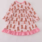Pink puppy bow print ruffle pajamas dress