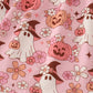 Pink pumpkin ghost print ruffle dress