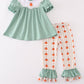 Green pumpkin bow embroidery ruffle pants set