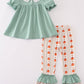 Green pumpkin bow embroidery ruffle pants set