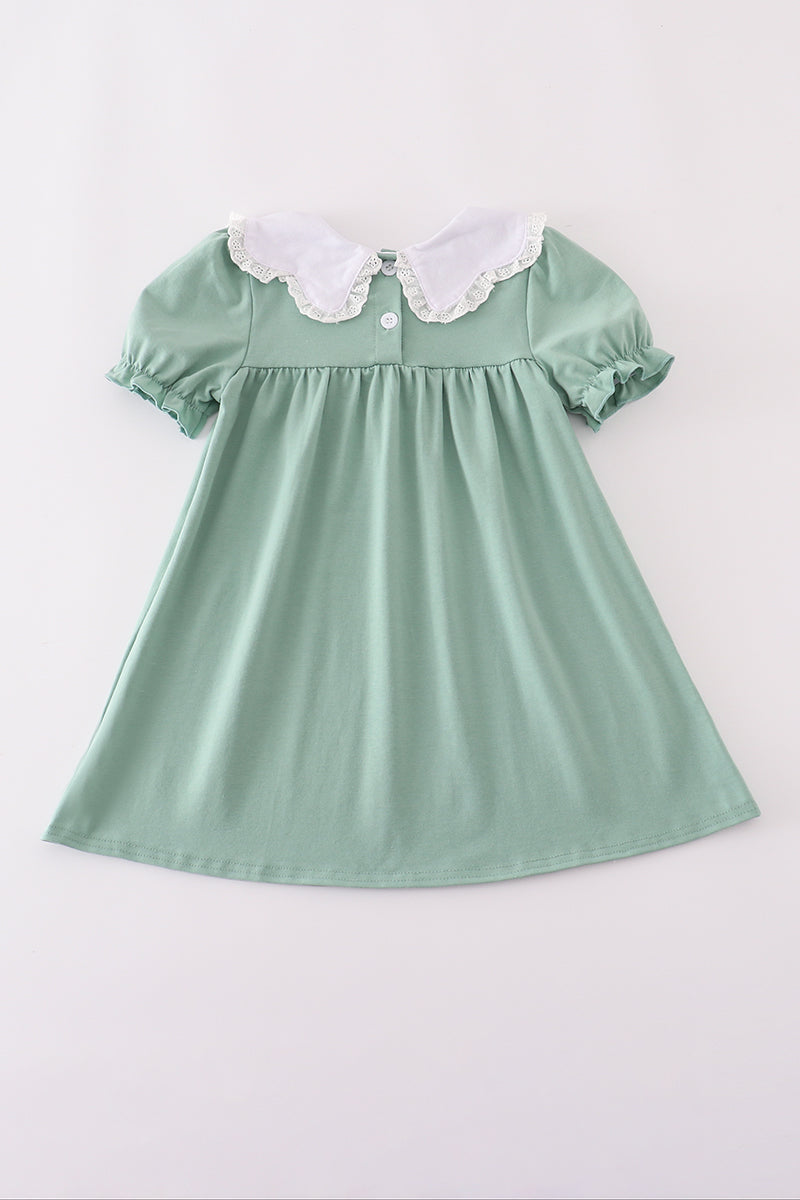 Green pumpkin bow embroidery dress