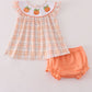 Orange pumpkin embroidery plaid bloomer set