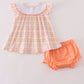 Orange pumpkin embroidery plaid bloomer set