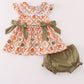 Green pumpkin bow print bloomer set