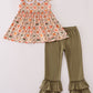 Green pumpkin bow print ruffle pants set