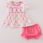 Pink bow tie embroidery ruffle bloomer set