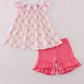 Pink bow tie embroidery ruffle shorts set