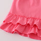 Pink bow tie embroidery ruffle shorts set