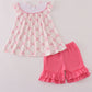 Pink bow tie embroidery ruffle shorts set