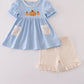 Blue pumpkin french knot ruffle shorts set