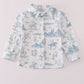 Blue cowboy print button down shirt