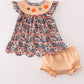 Fall floral print pumpkin embroidery bloomer set
