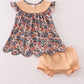 Fall floral print pumpkin embroidery bloomer set