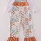 Fall floral print turkey pumpkin embroidery 2pc set