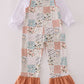 Fall floral print turkey pumpkin embroidery 2pc set