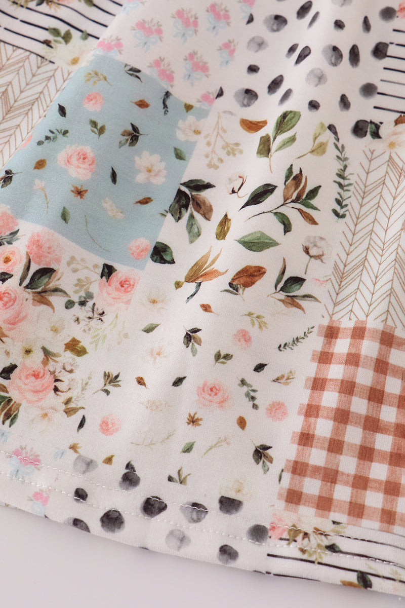Fall floral print turkey pumpkin embroidery dress