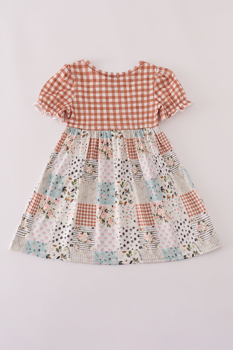 Fall floral print turkey pumpkin embroidery dress