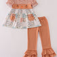 Fall floral print turkey pumpkin embroidery ruffle pants set