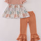 Fall floral print turkey pumpkin embroidery ruffle pants set