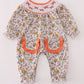 Floral embroidery smocked romper